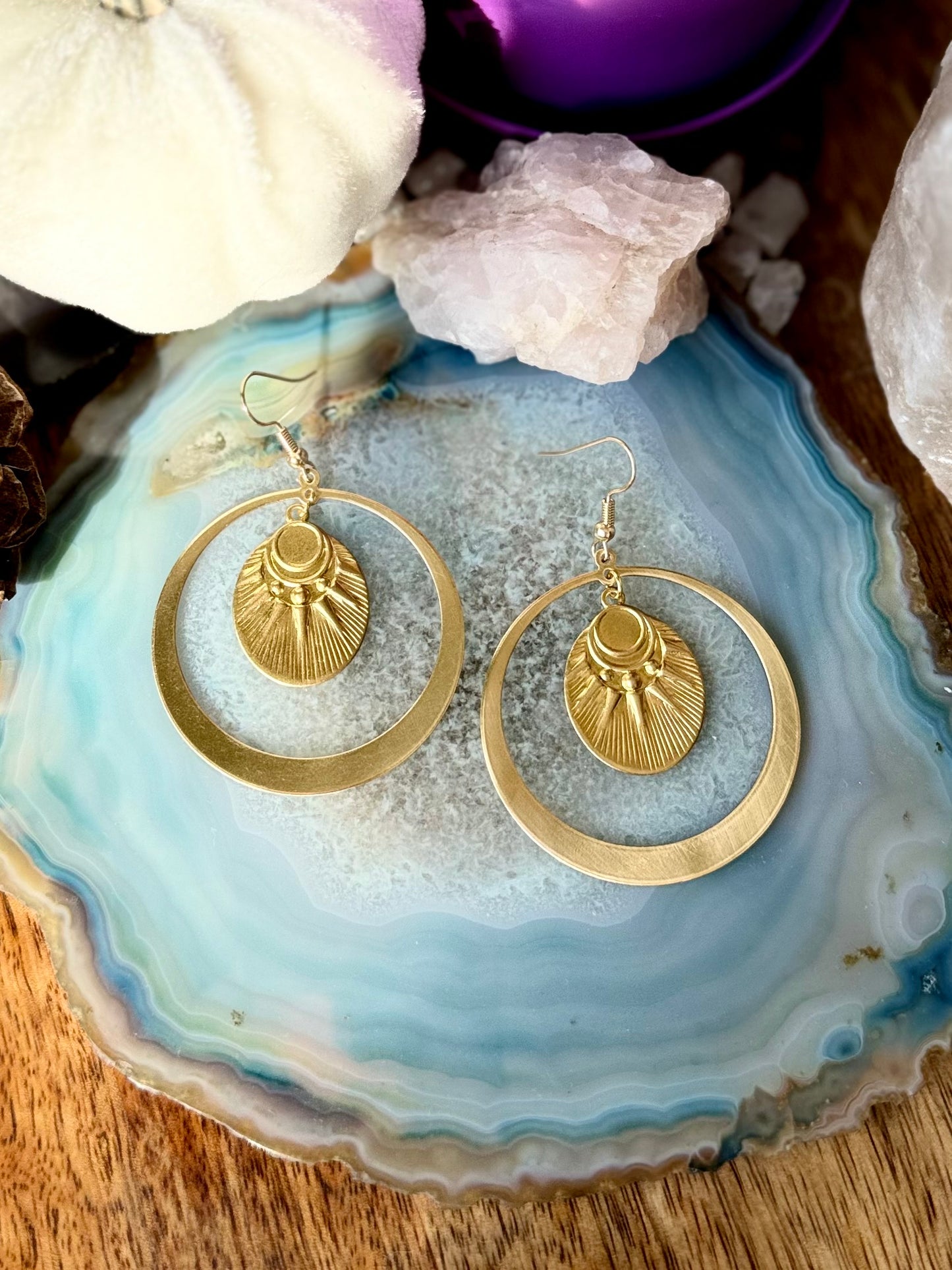 Brass Hoop Dangle Earrings
