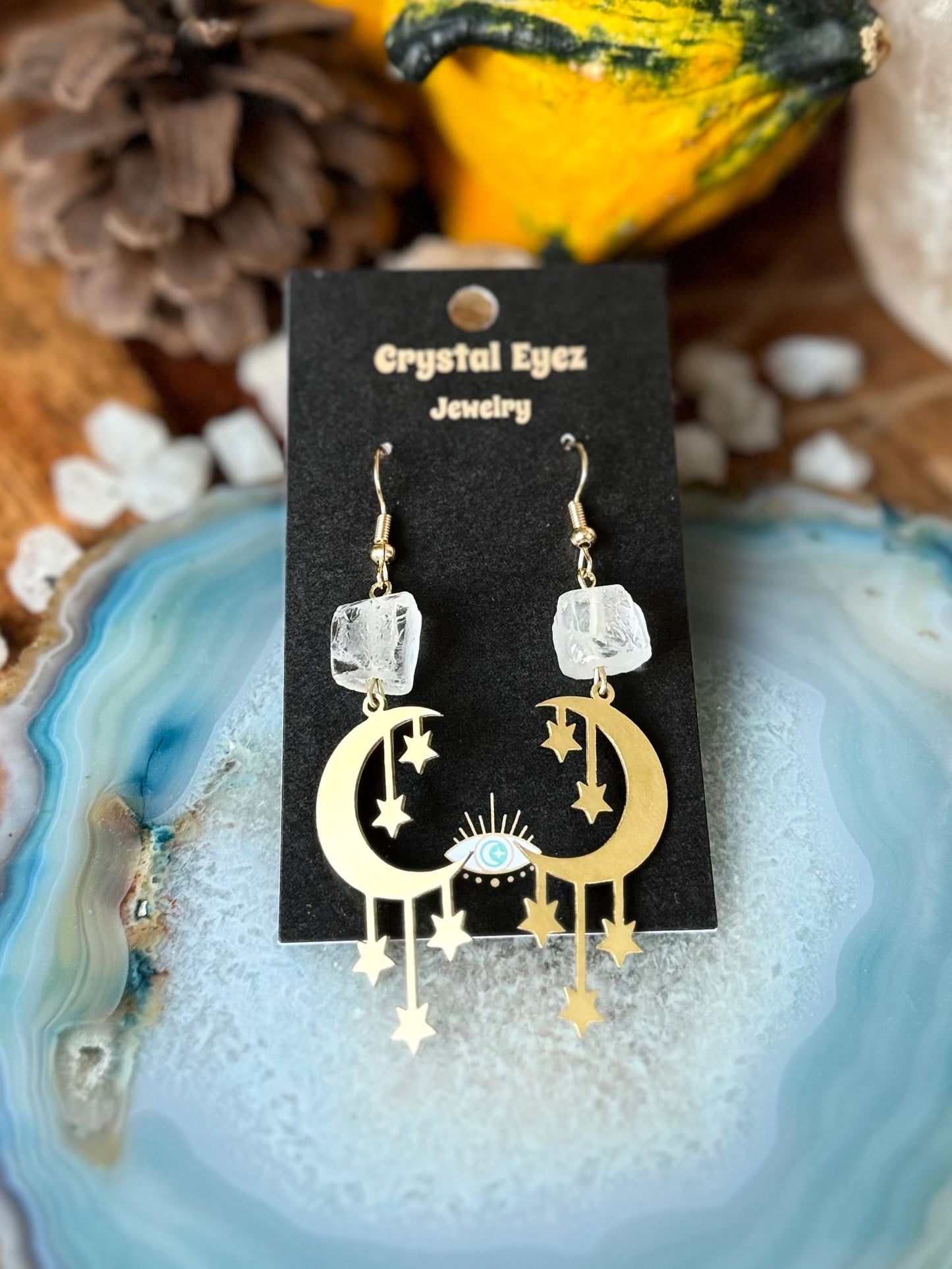 Crystal Hanging Moon Earrings