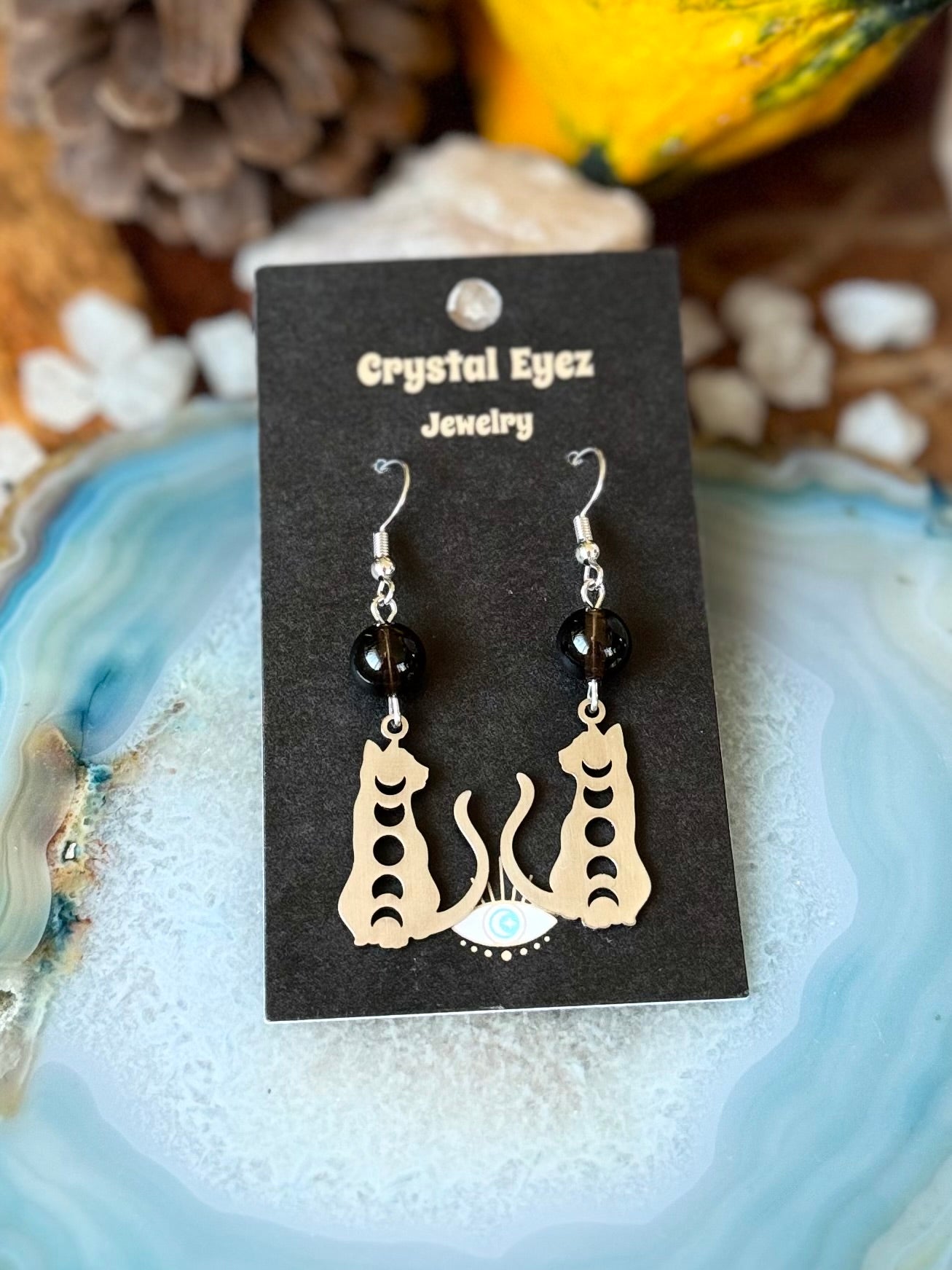 Moon Phase Black Cat Earrings