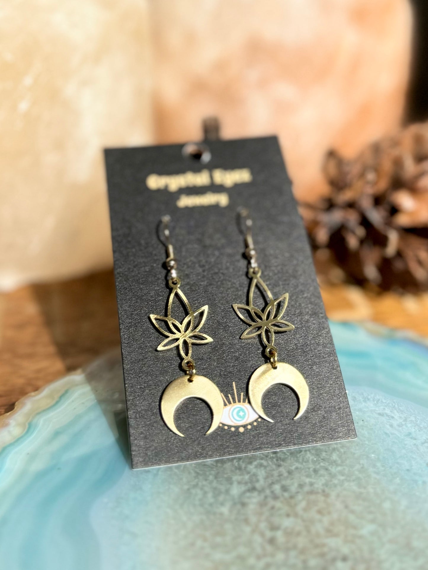 Dainty Lotus Moon Earrings
