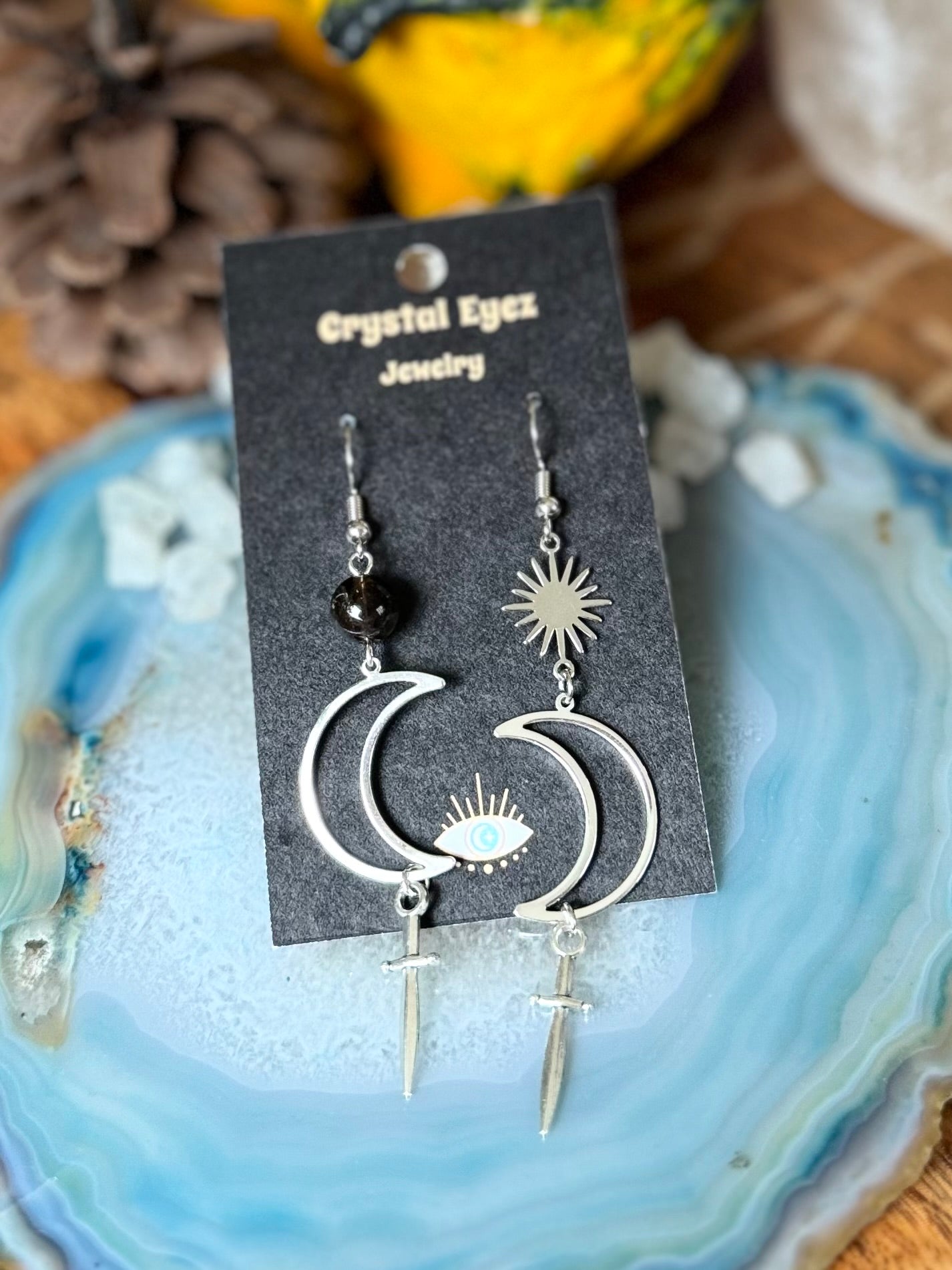 Crystal Moon & Dagger Earrings
