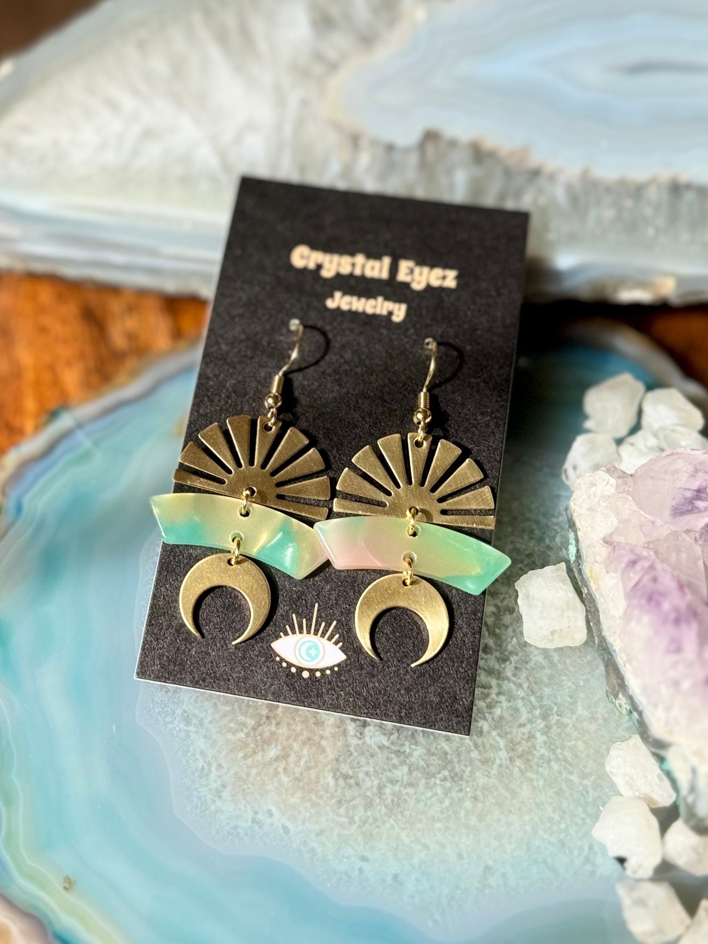 Iridescent Rainbow Geometric Earrings