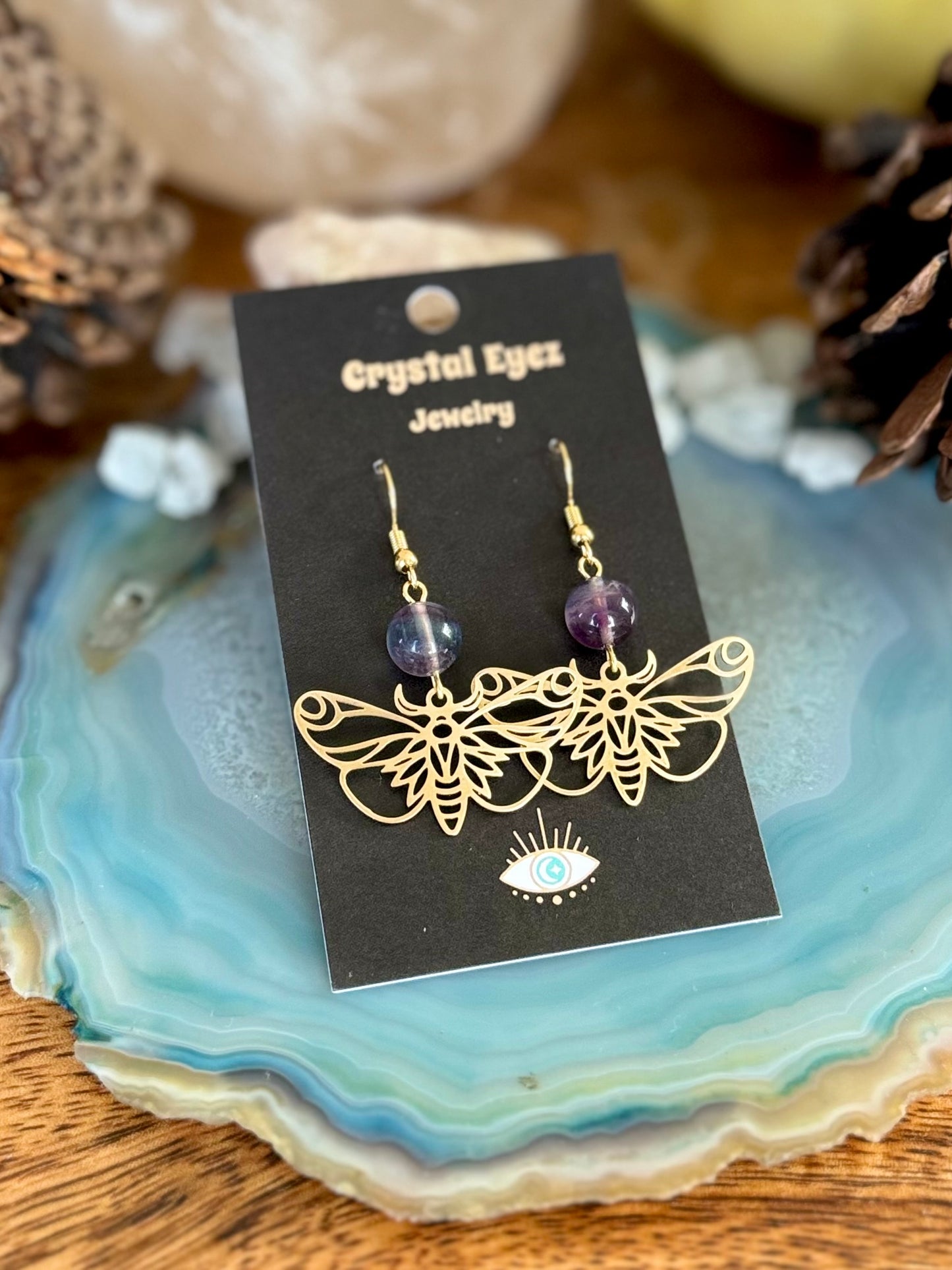 Fluorite Moth Earrings