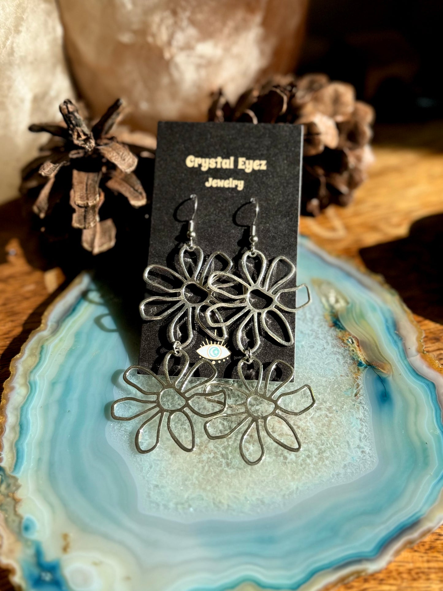 Silver Daisy Dangle Earrings
