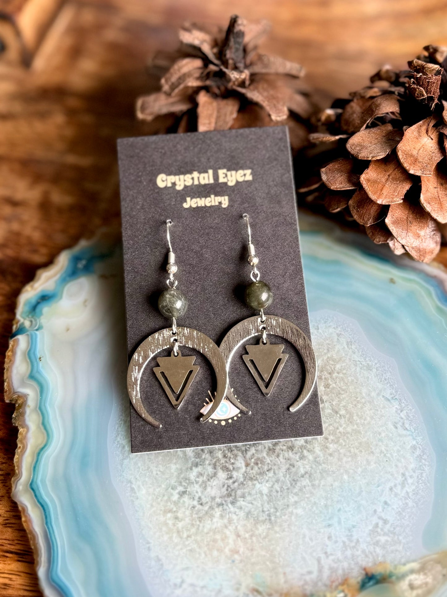 Labradorite Silver Moon Earrings