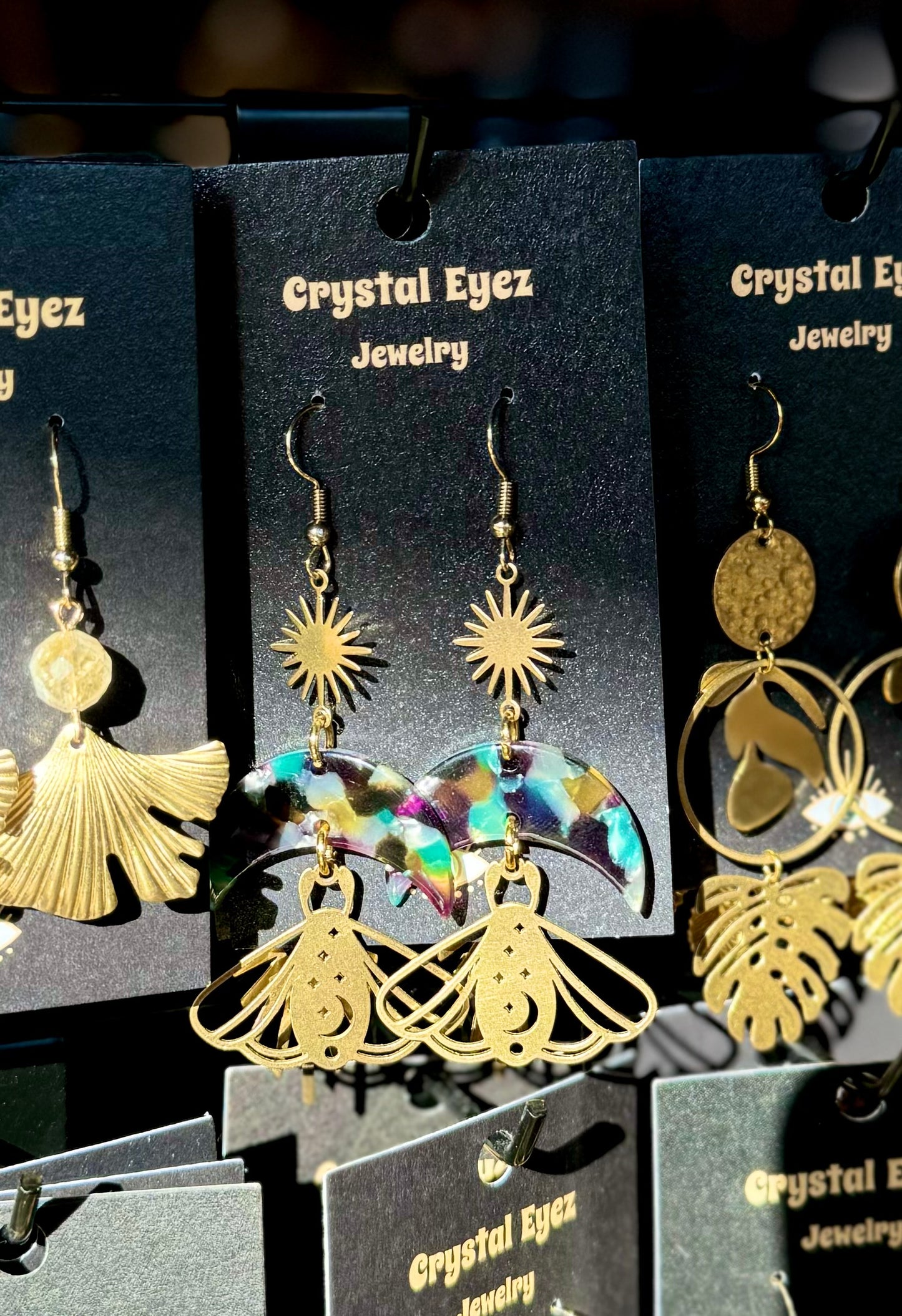 Colorful Moon Moth Earrings