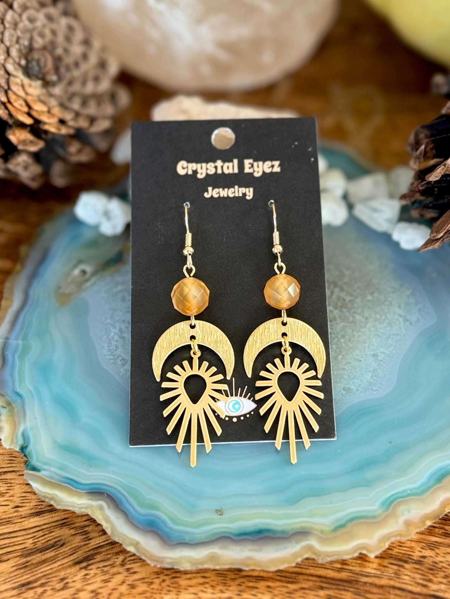 Carnelian Geometric Sun Earrings