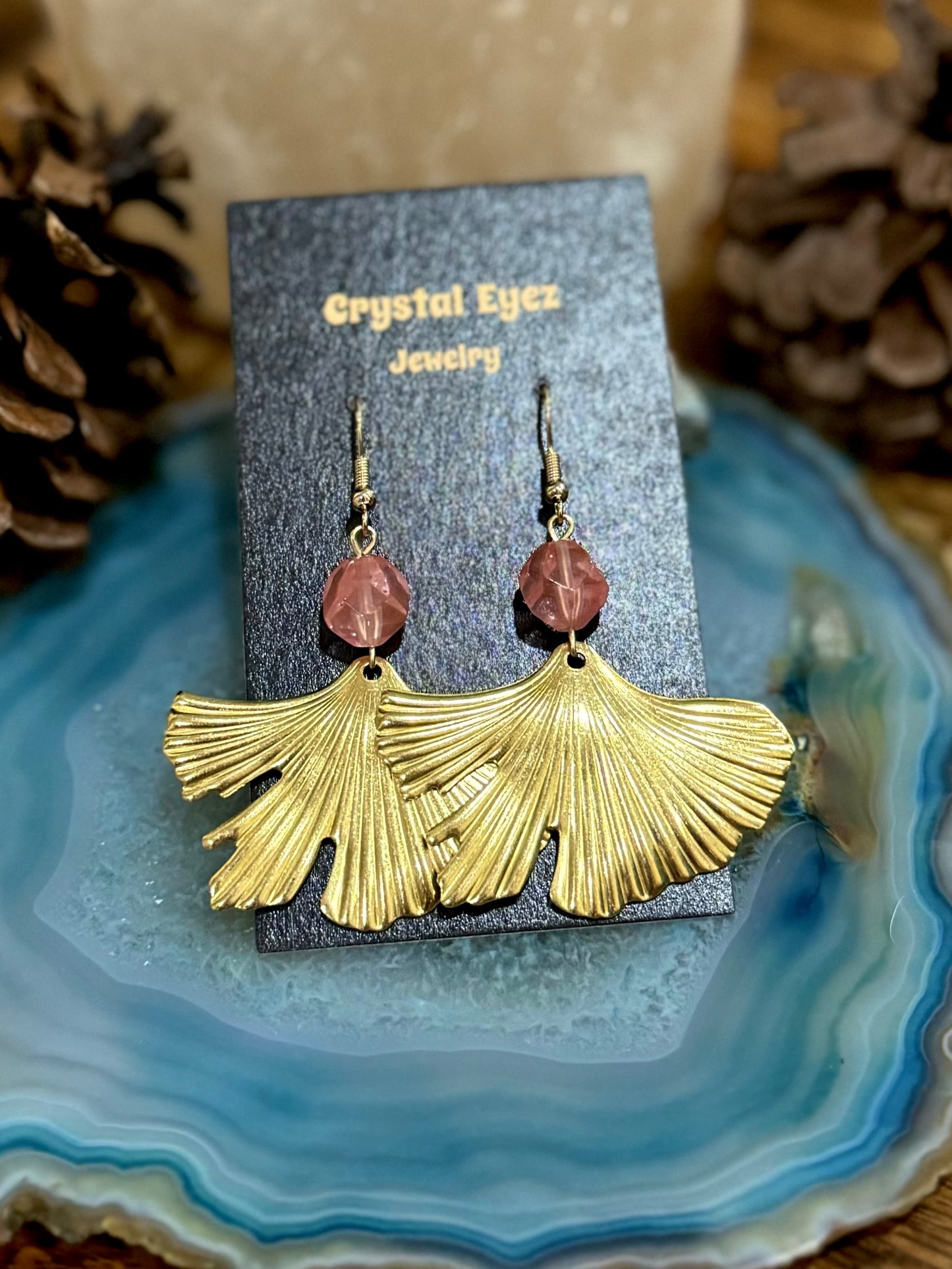 Gold Ginkgo Leaf Dangle Earrings