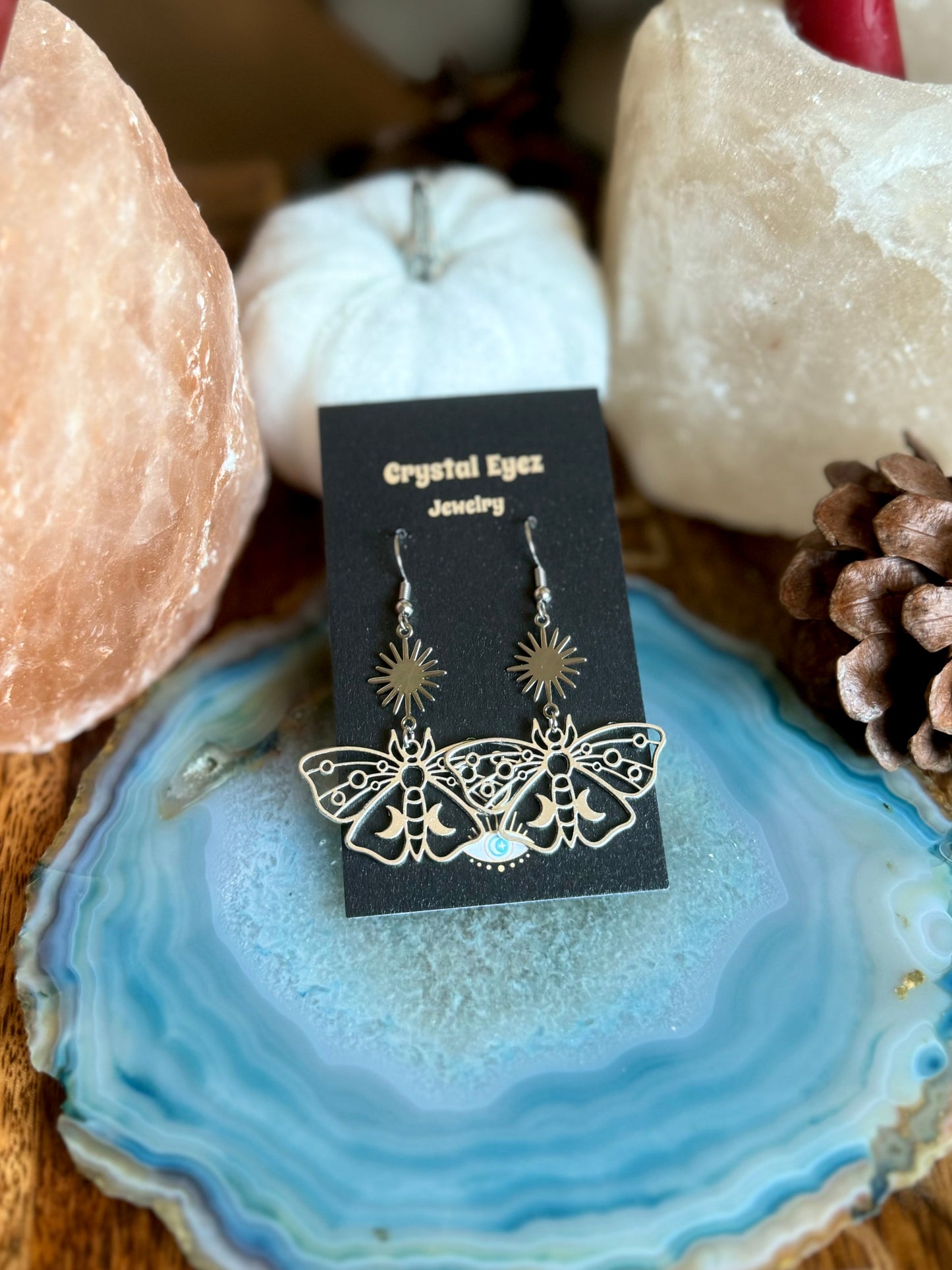 Silver Celestial Moth Earrings