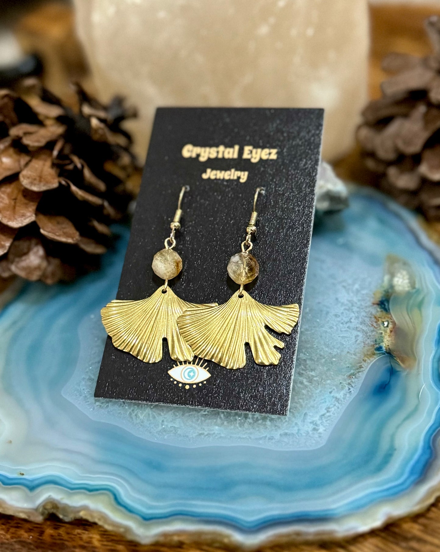 Citrine Ginkgo Leaf Earrings