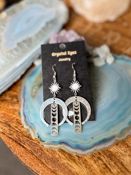 Silver Moon Phase Statement Earrings