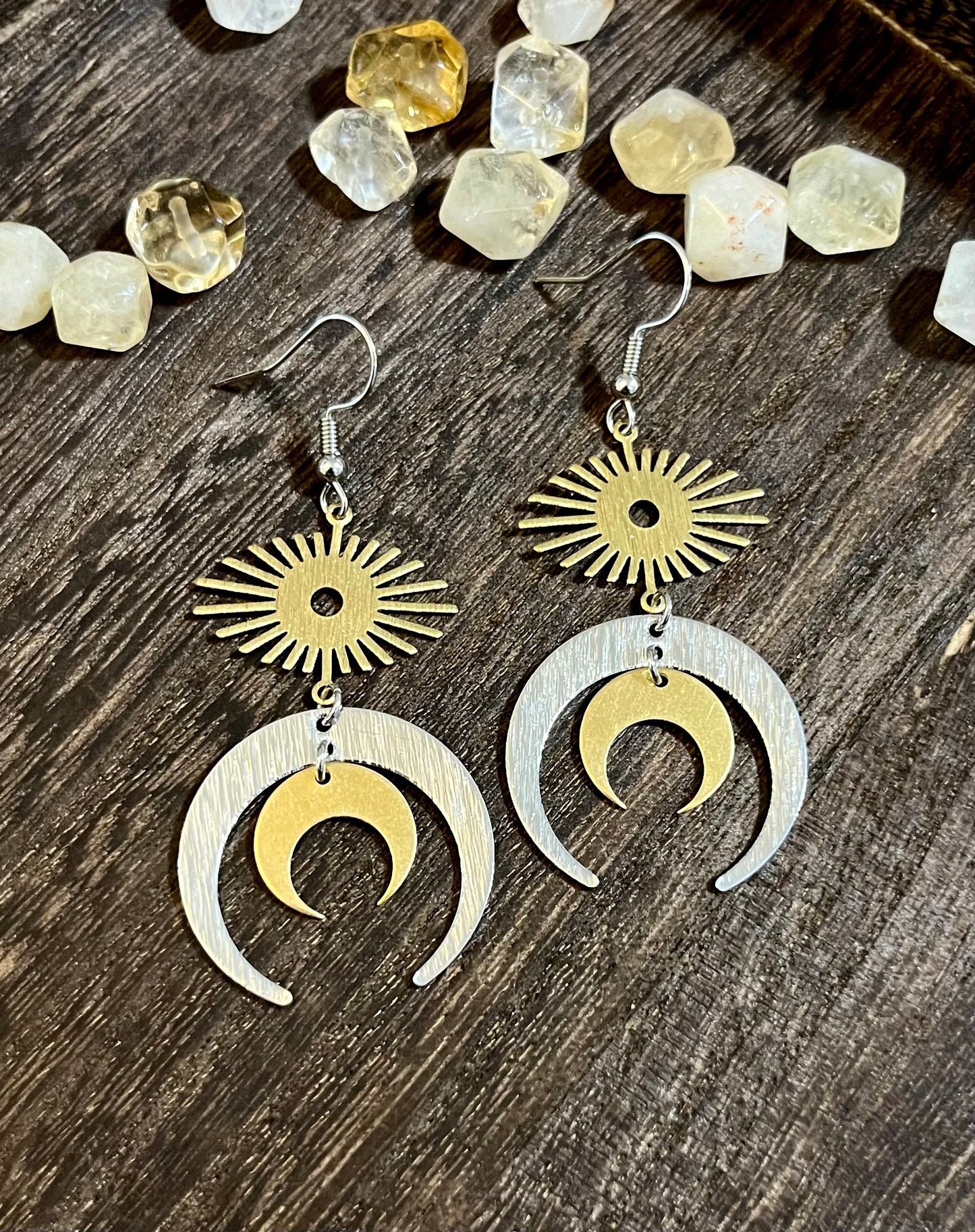 Mixed Metal Moon Earrings