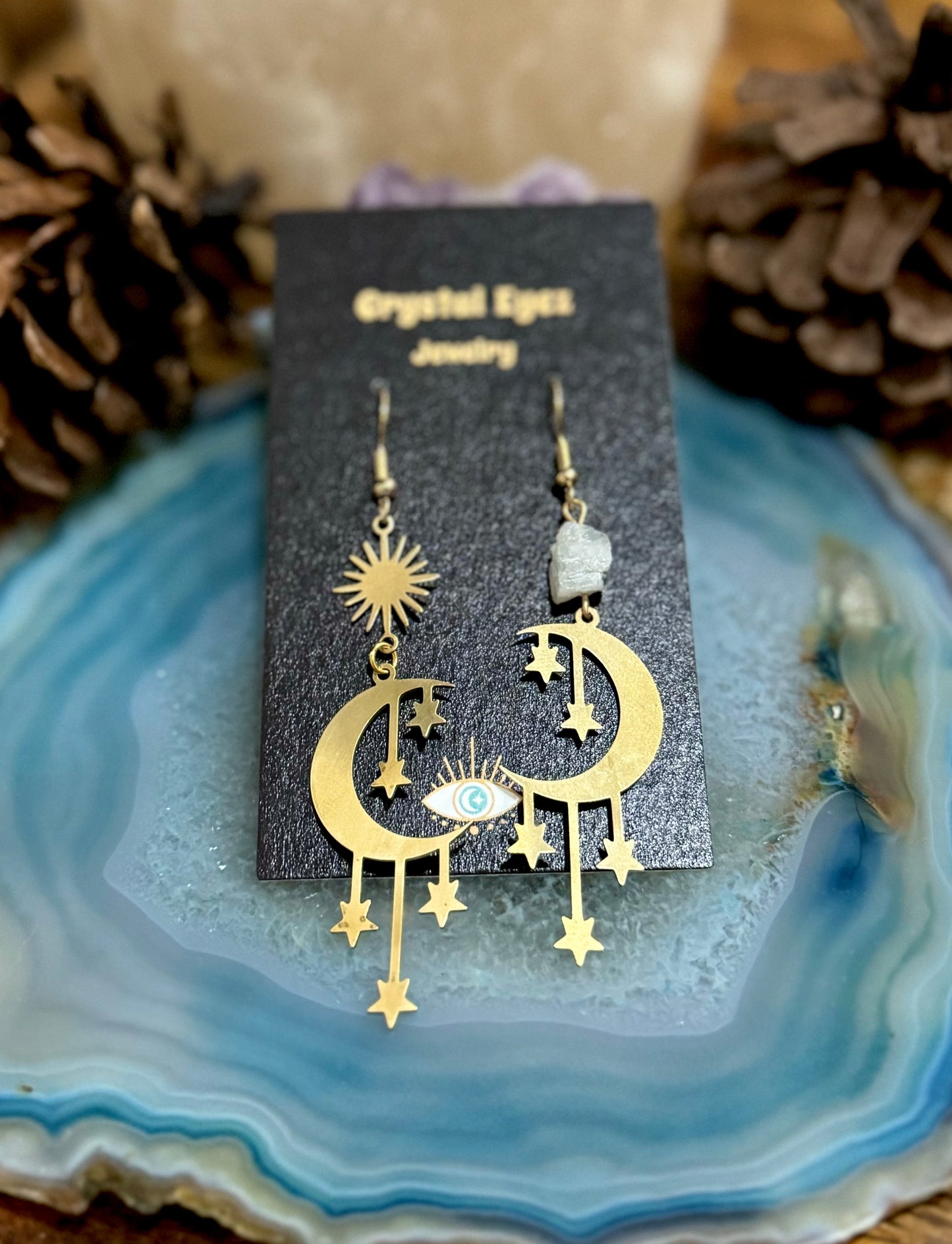 Moonstone Hanging Moon Earrings