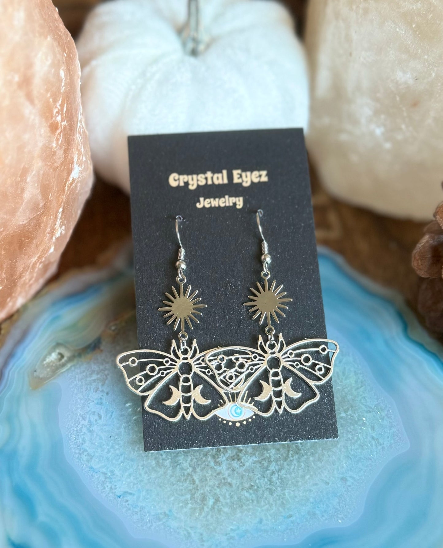 Silver Celestial Moth Earrings