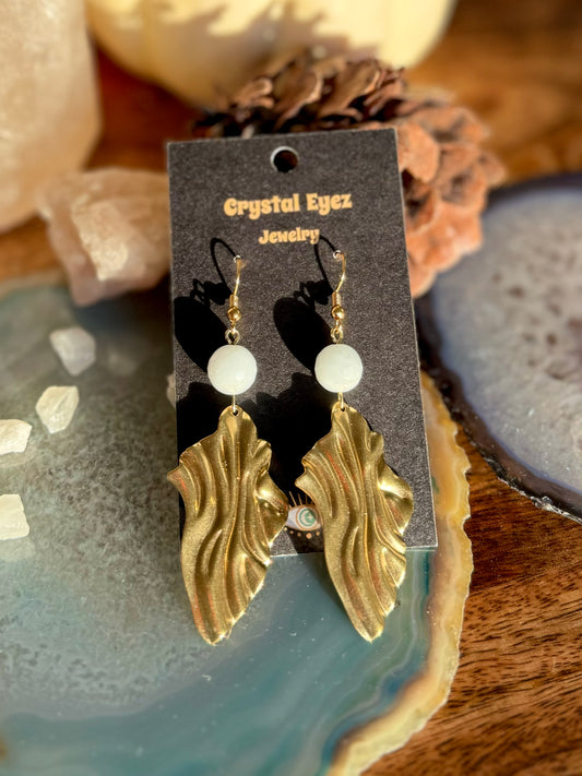 Abstract Wavy Brass Aquamarine Earrings