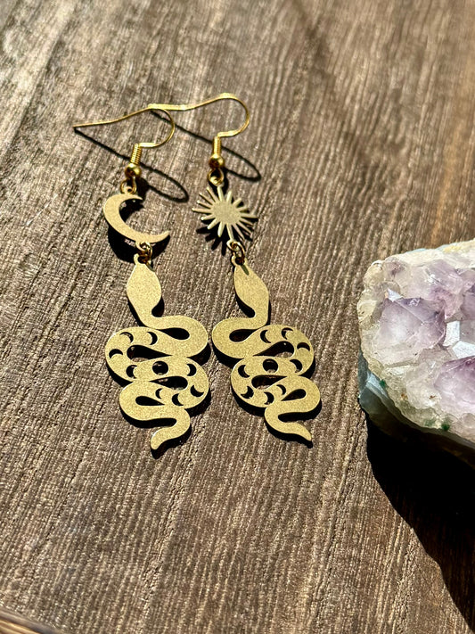 Moon Phase Snake Earrings