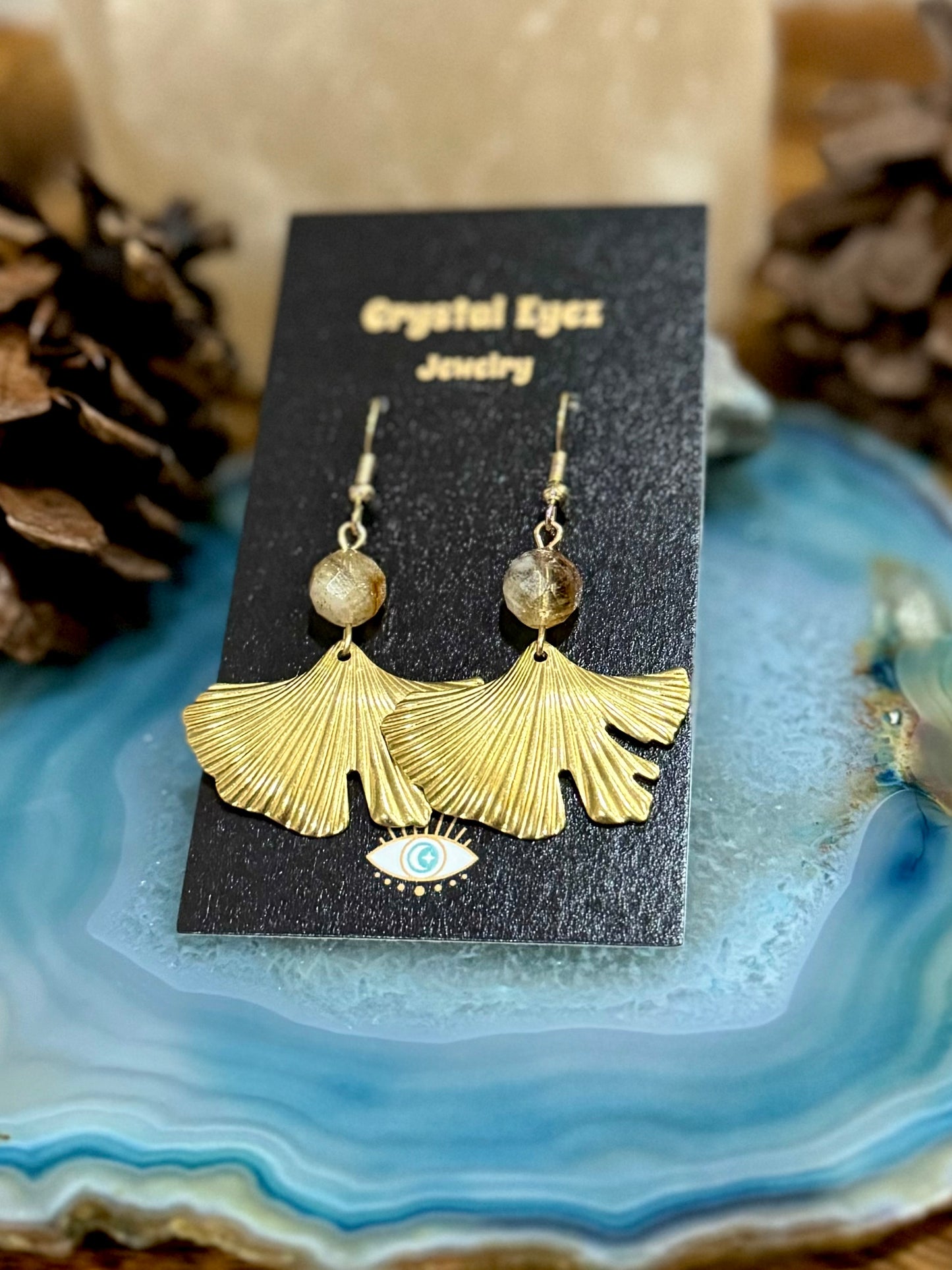 Citrine Ginkgo Leaf Earrings