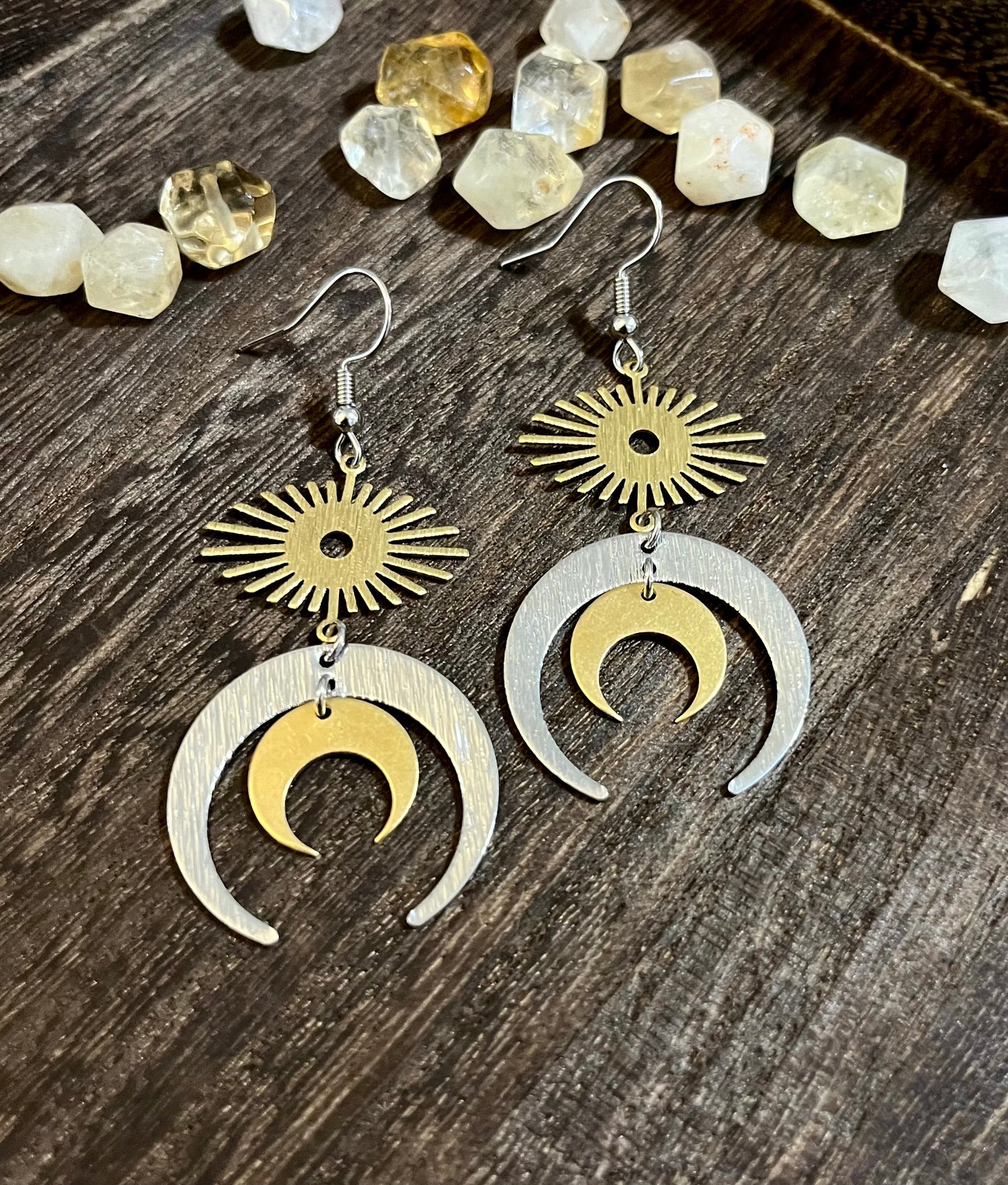 Mixed Metal Moon Earrings