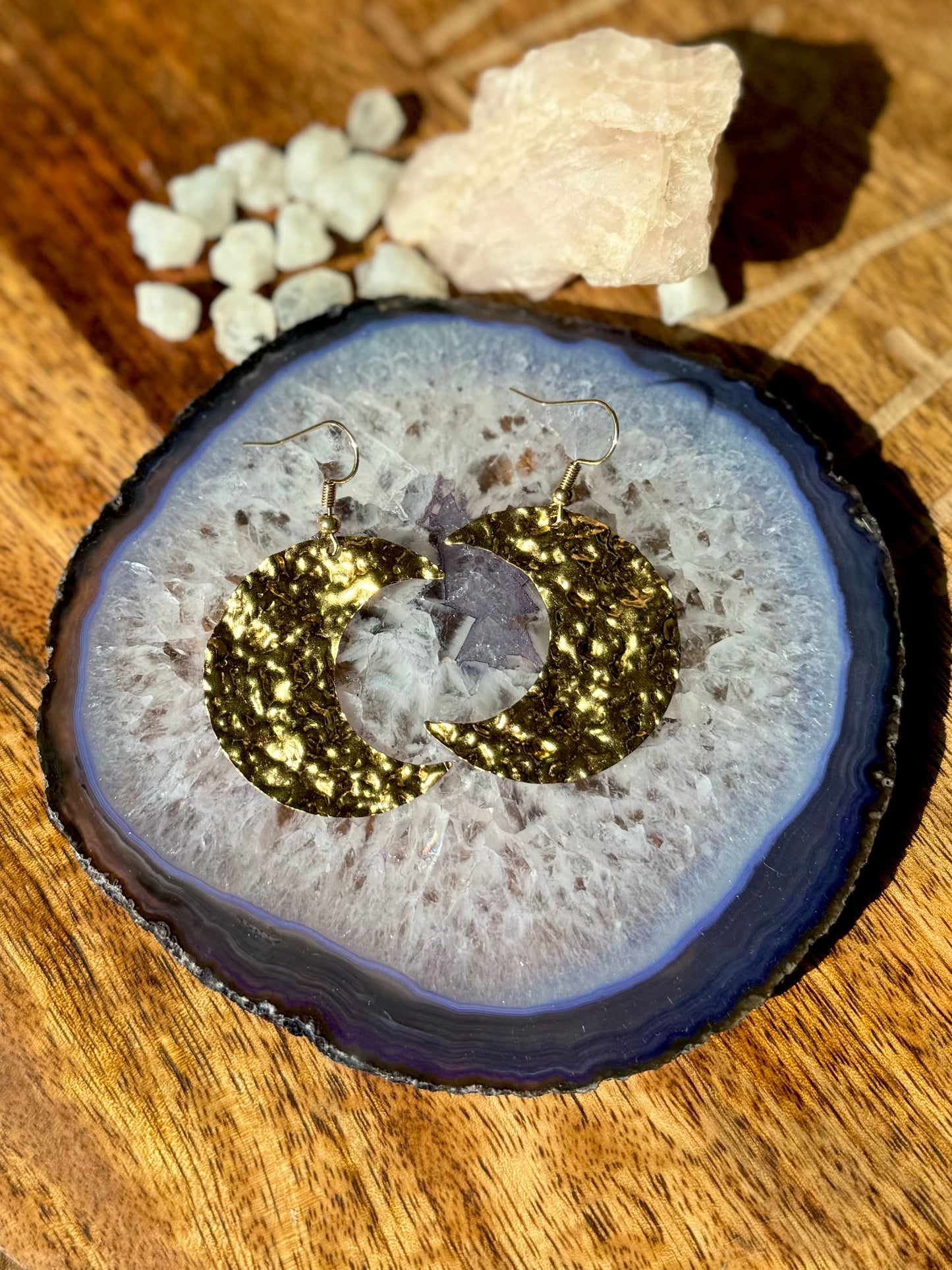 Textured Brass Moon Earrings