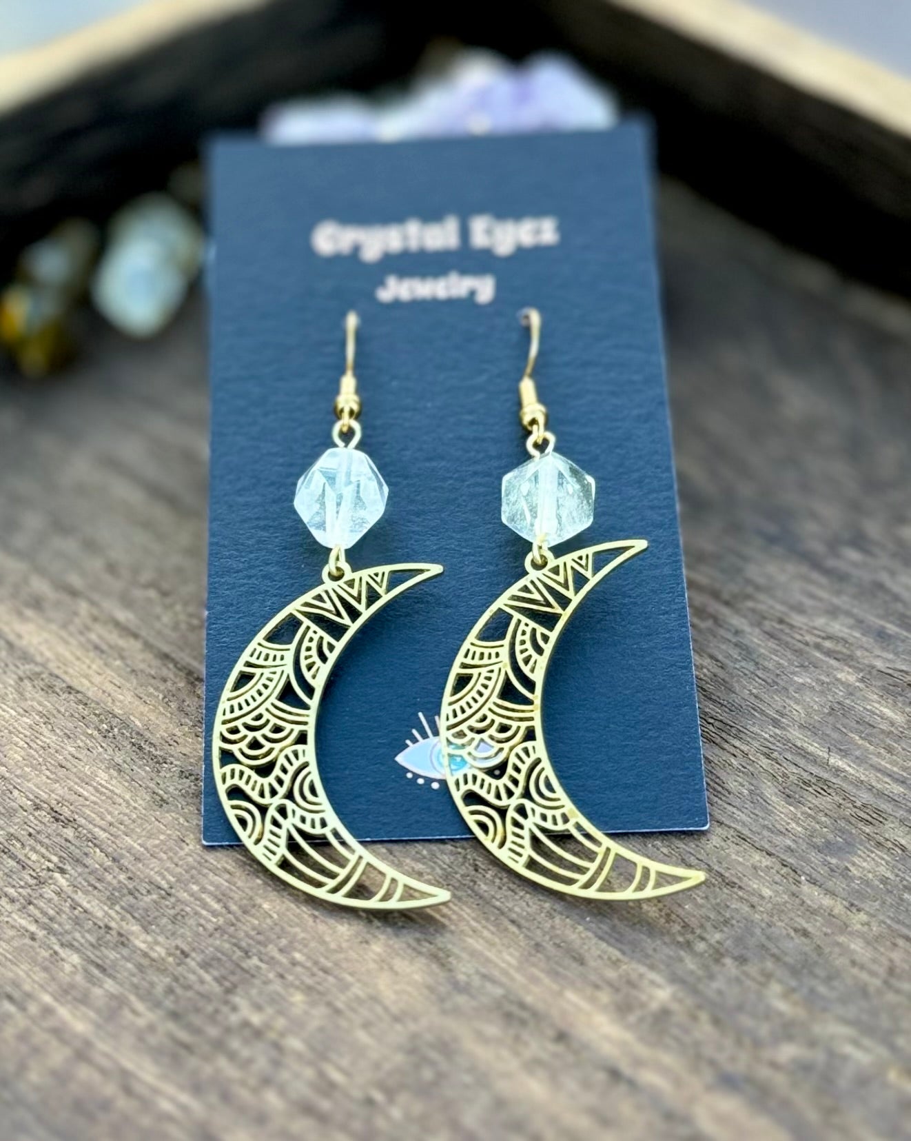 Boho Quartz Cutout Moon Earrings