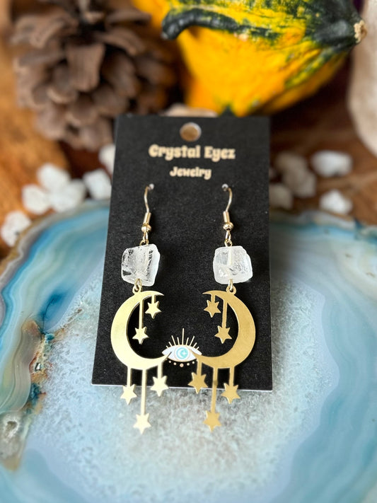 Crystal Hanging Moon Earrings