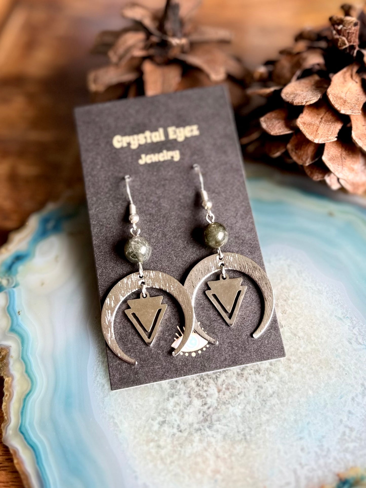 Labradorite Silver Moon Earrings