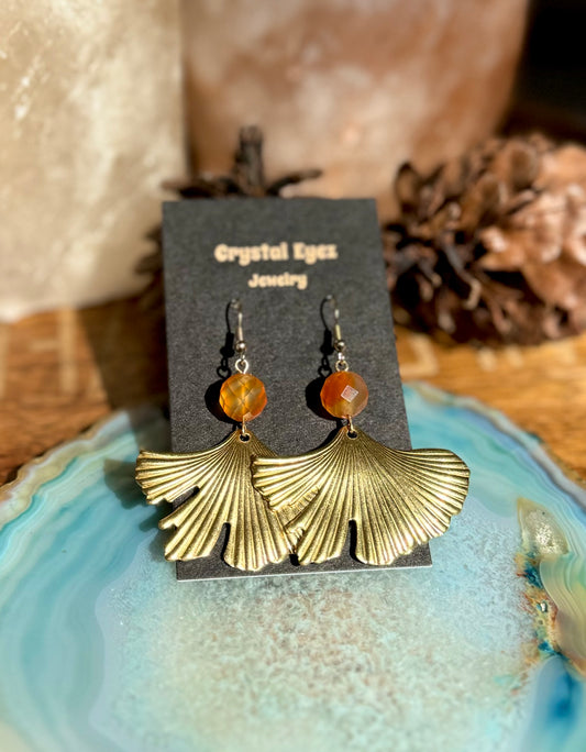 Carnelian Ginkgo Leaf Earrings