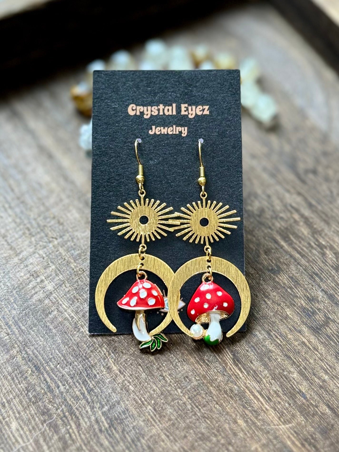 Mismatched Mushroom Moon Earrings