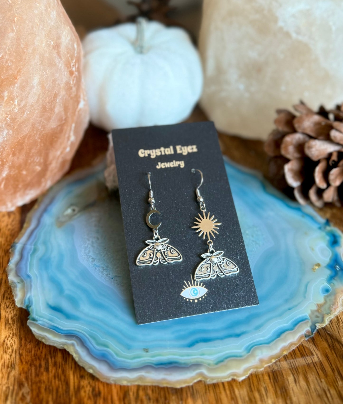 Moon Phase Mismatched Moth Earrings