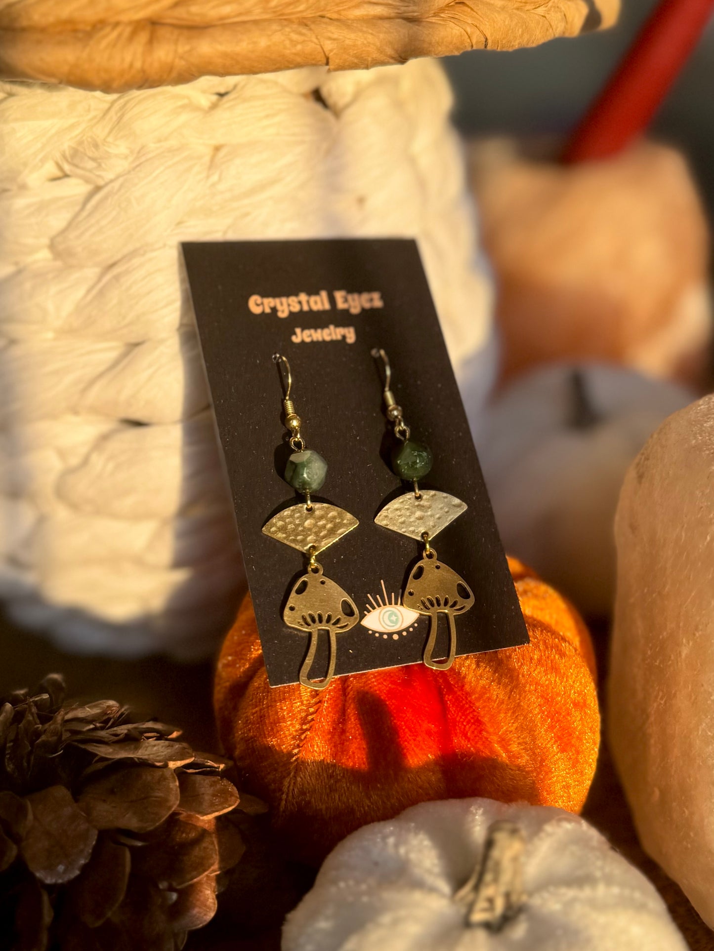 Moss Agate Mushroom Earrings