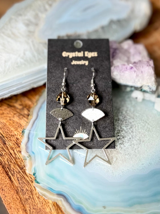 Silver Star Smoky Quartz Earrings