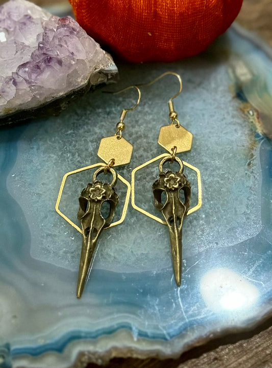 Bronze Bird Skull Earrings