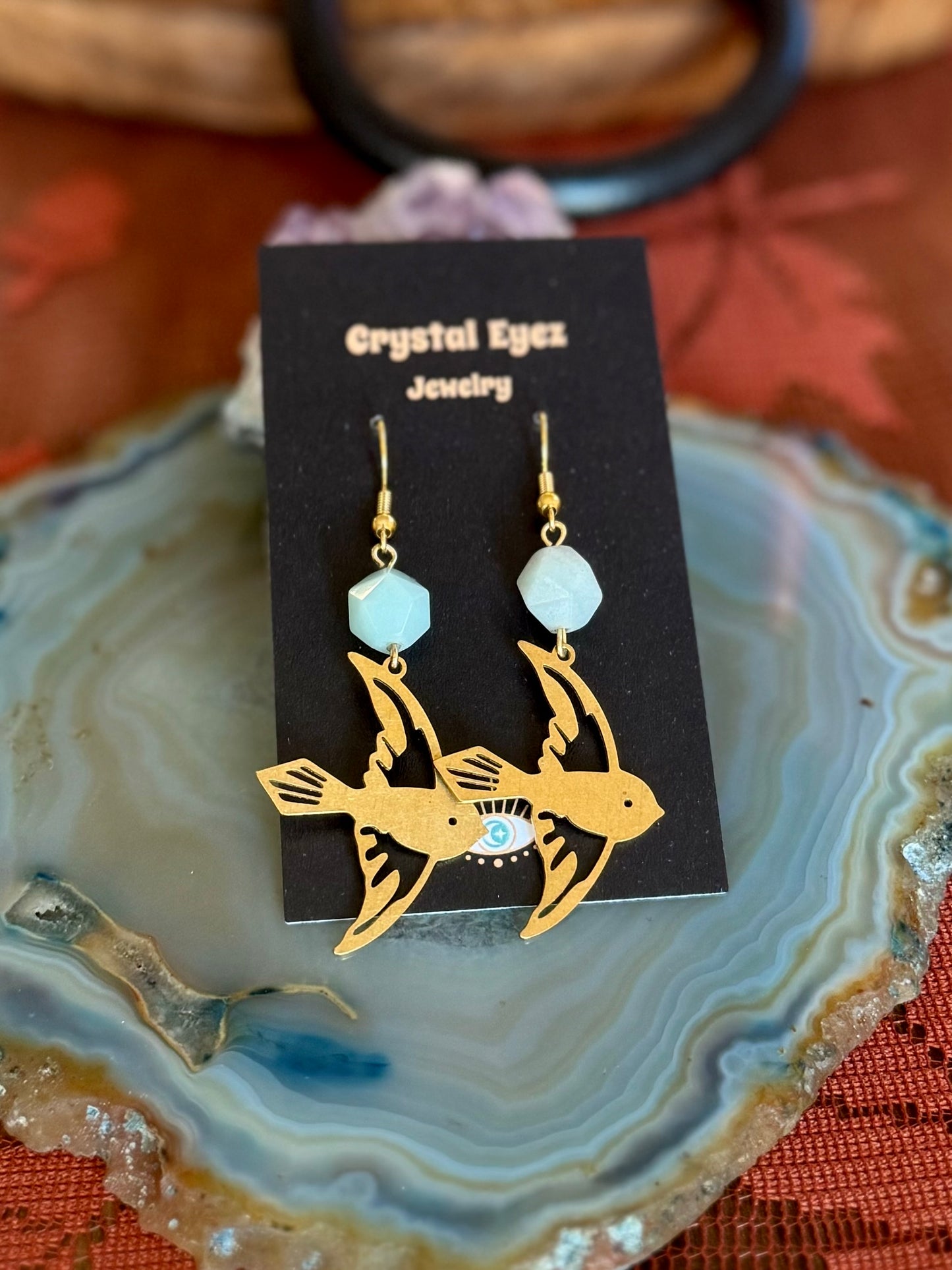 Blue Bird Sparrow Earrings