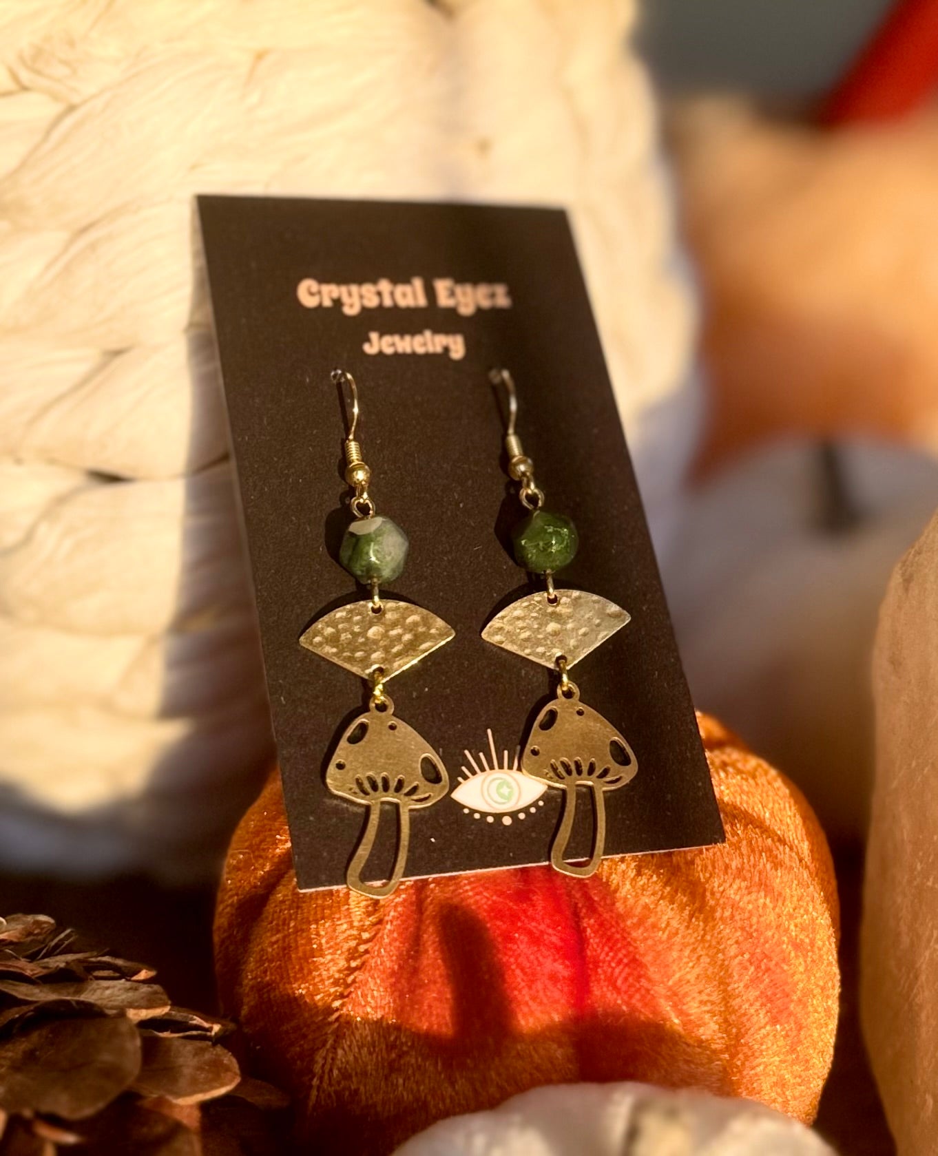 Moss Agate Mushroom Earrings