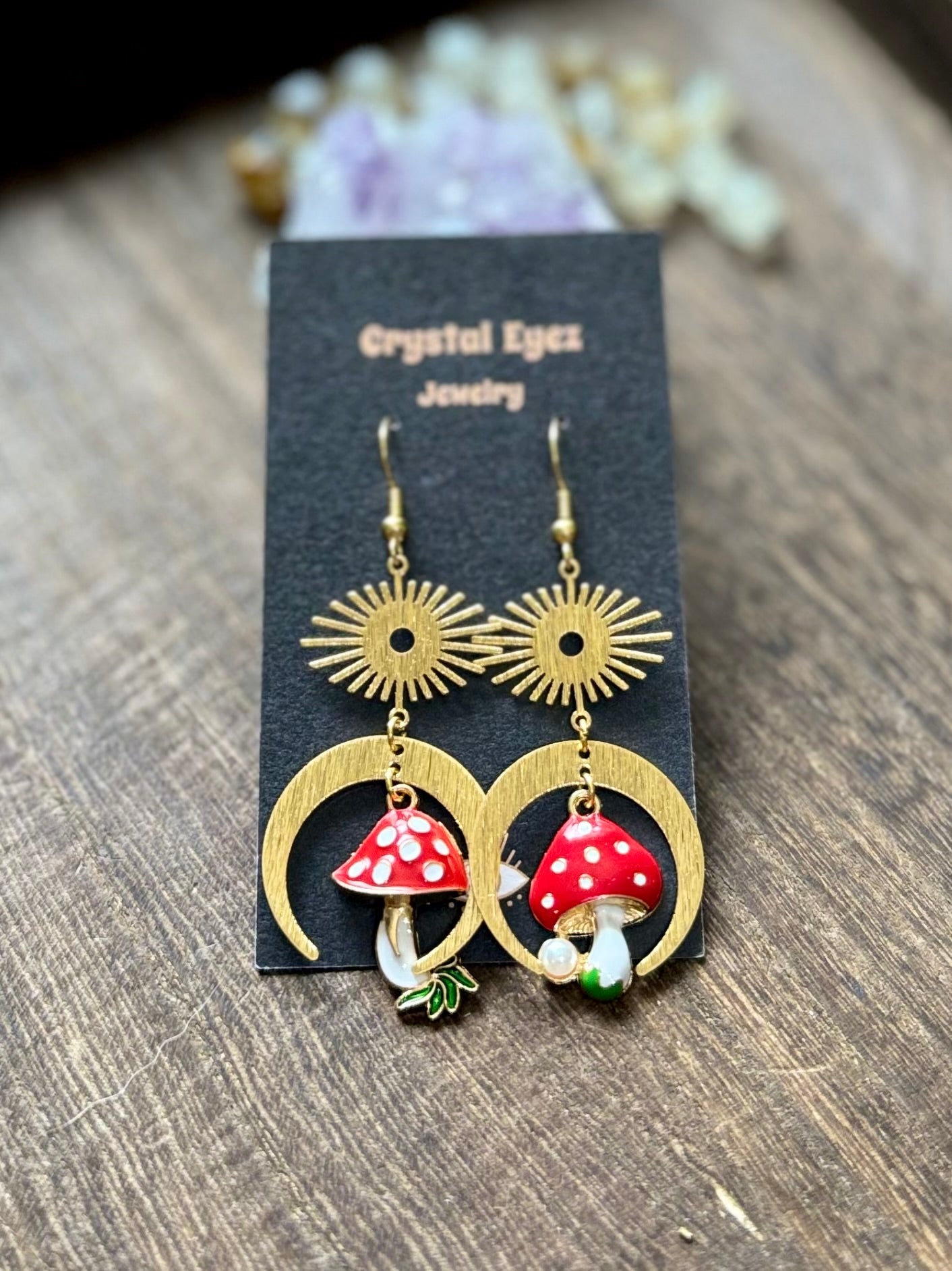 Mismatched Mushroom Moon Earrings