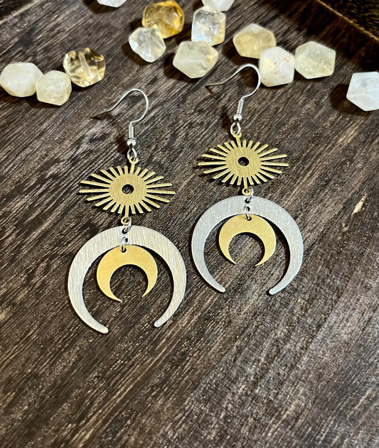 Mixed Metal Moon Earrings