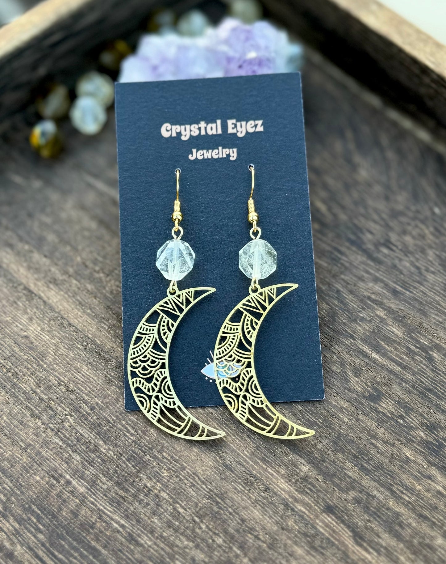 Boho Quartz Cutout Moon Earrings