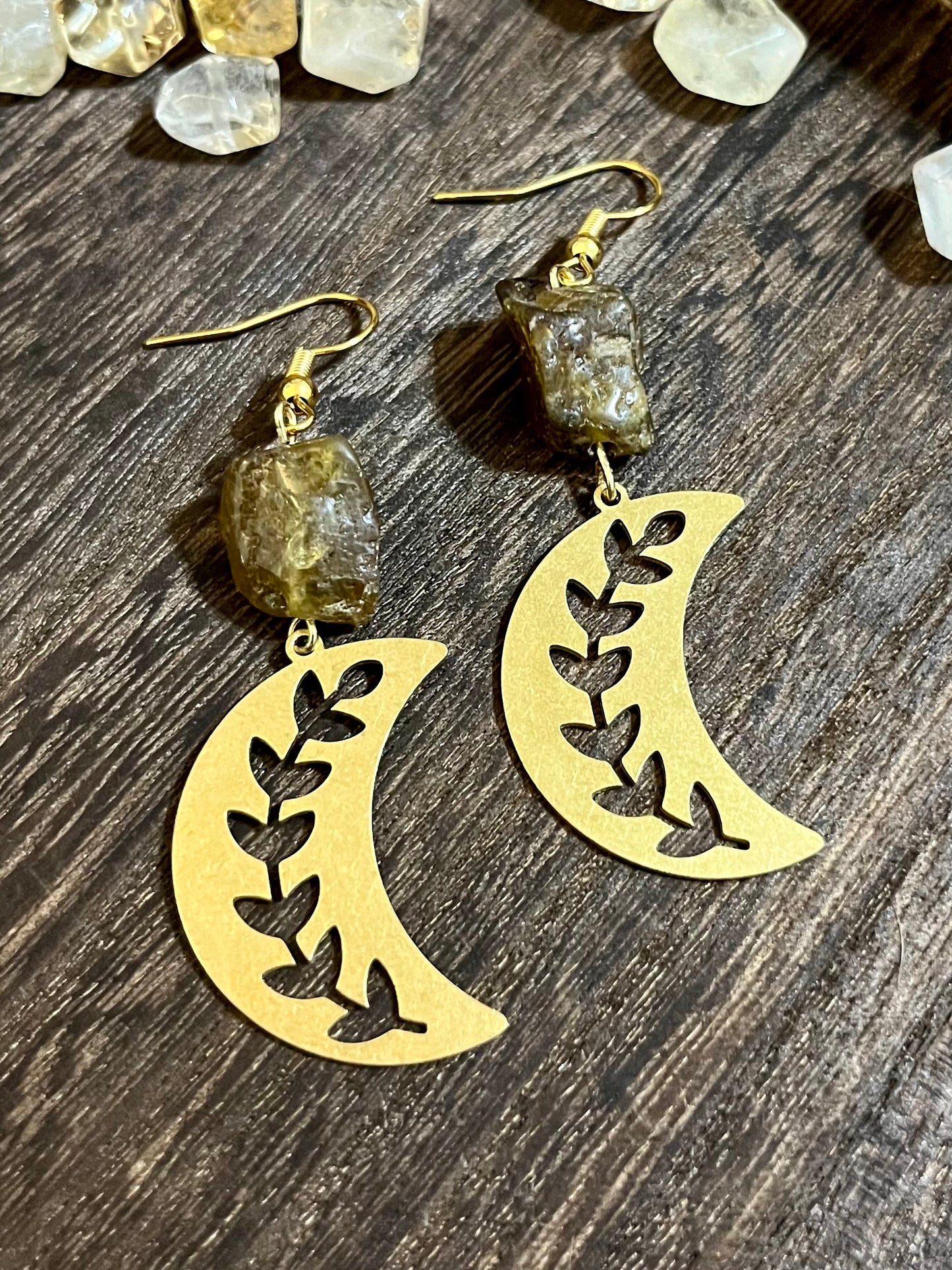 Green Garnet Garden Moon Earrings