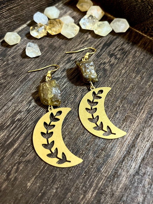 Green Garnet Garden Moon Earrings