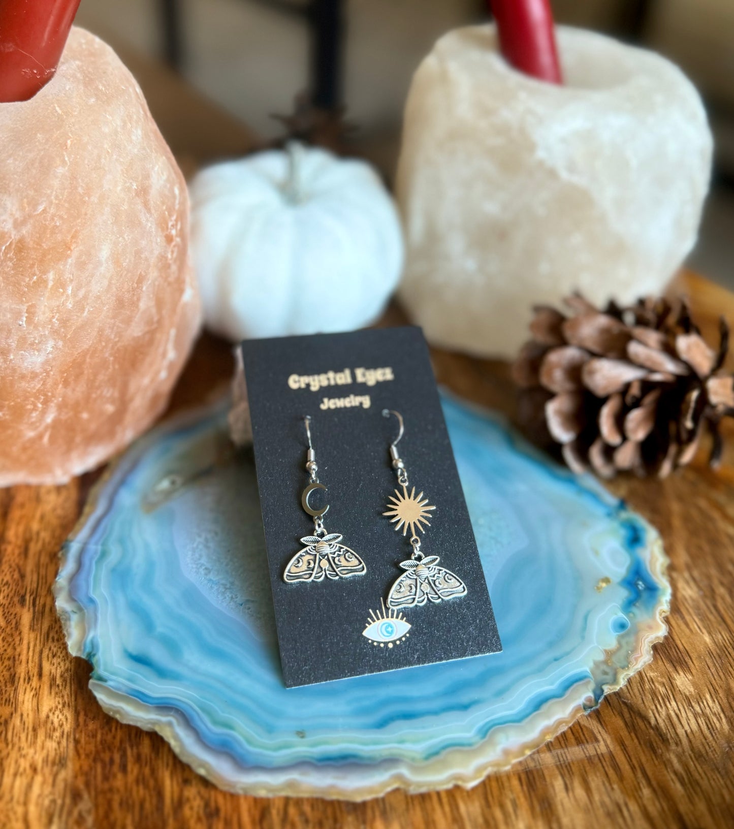 Moon Phase Mismatched Moth Earrings