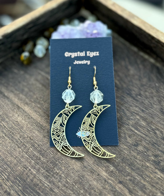 Boho Quartz Cutout Moon Earrings