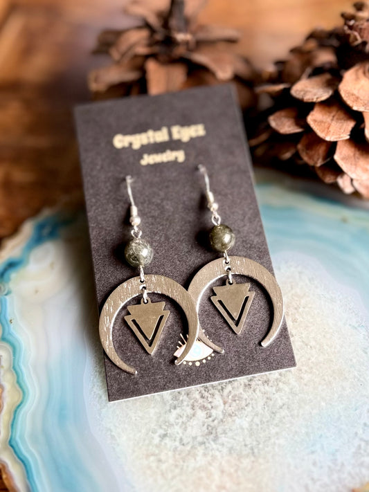 Labradorite Silver Moon Earrings