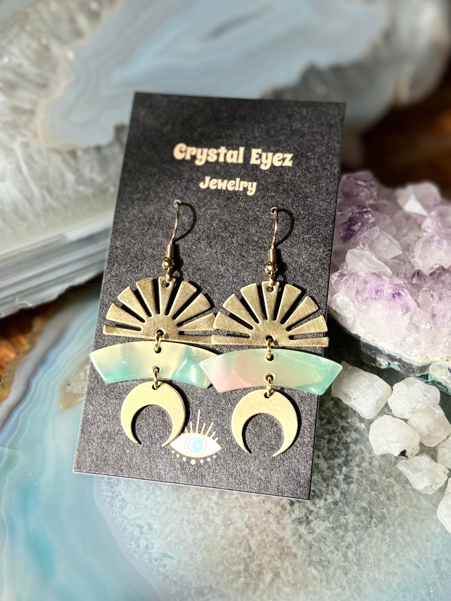 Iridescent Rainbow Geometric Earrings