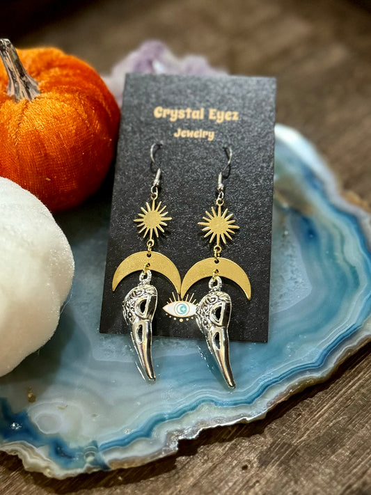 Bird Skull Mixed Metal Earrings