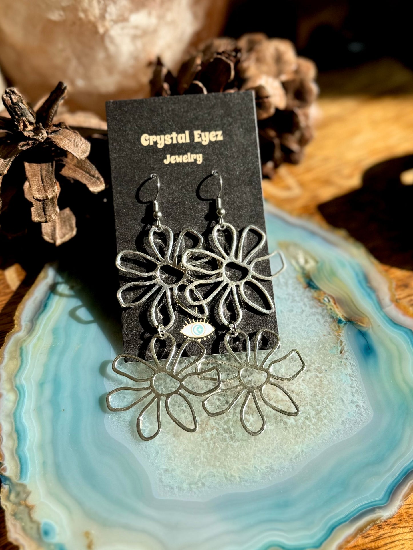 Silver Daisy Dangle Earrings