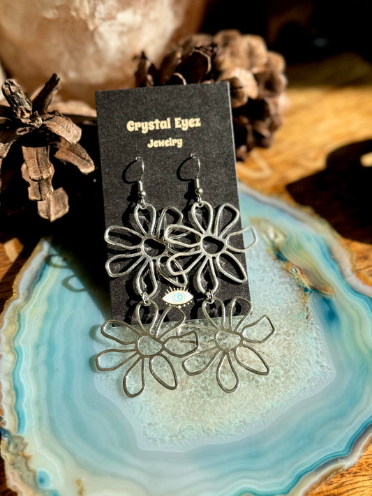 Silver Daisy Dangle Earrings