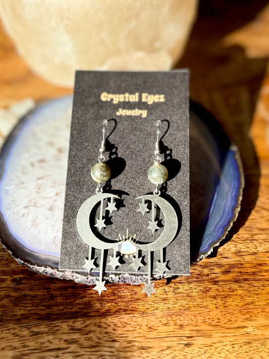 Labradorite Hanging Moon Earrings
