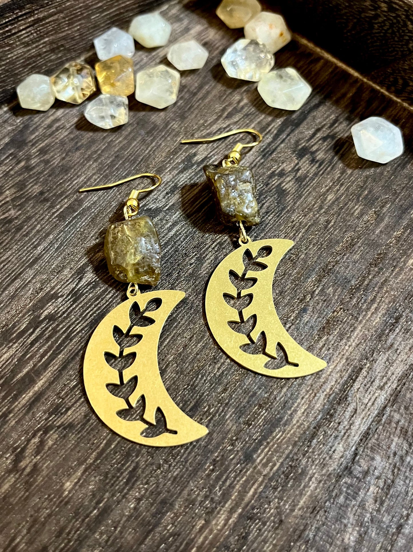 Green Garnet Garden Moon Earrings