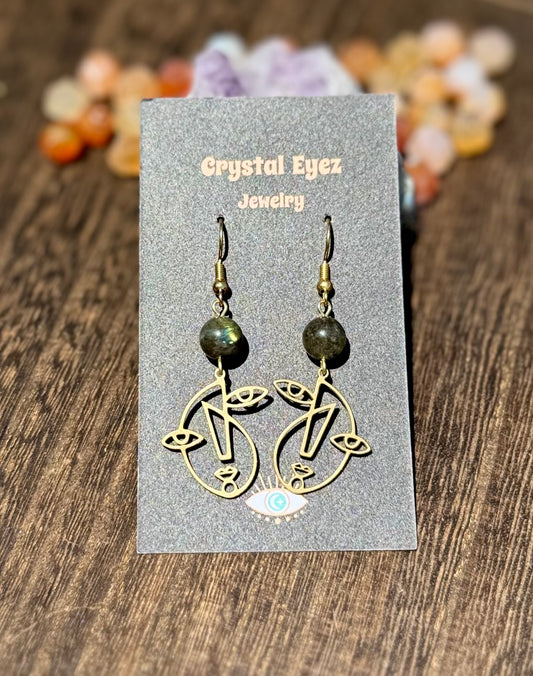 Labradorite Abstract Faces Earrings