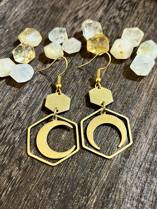 Hexagonal Mismatched Moon Earrings